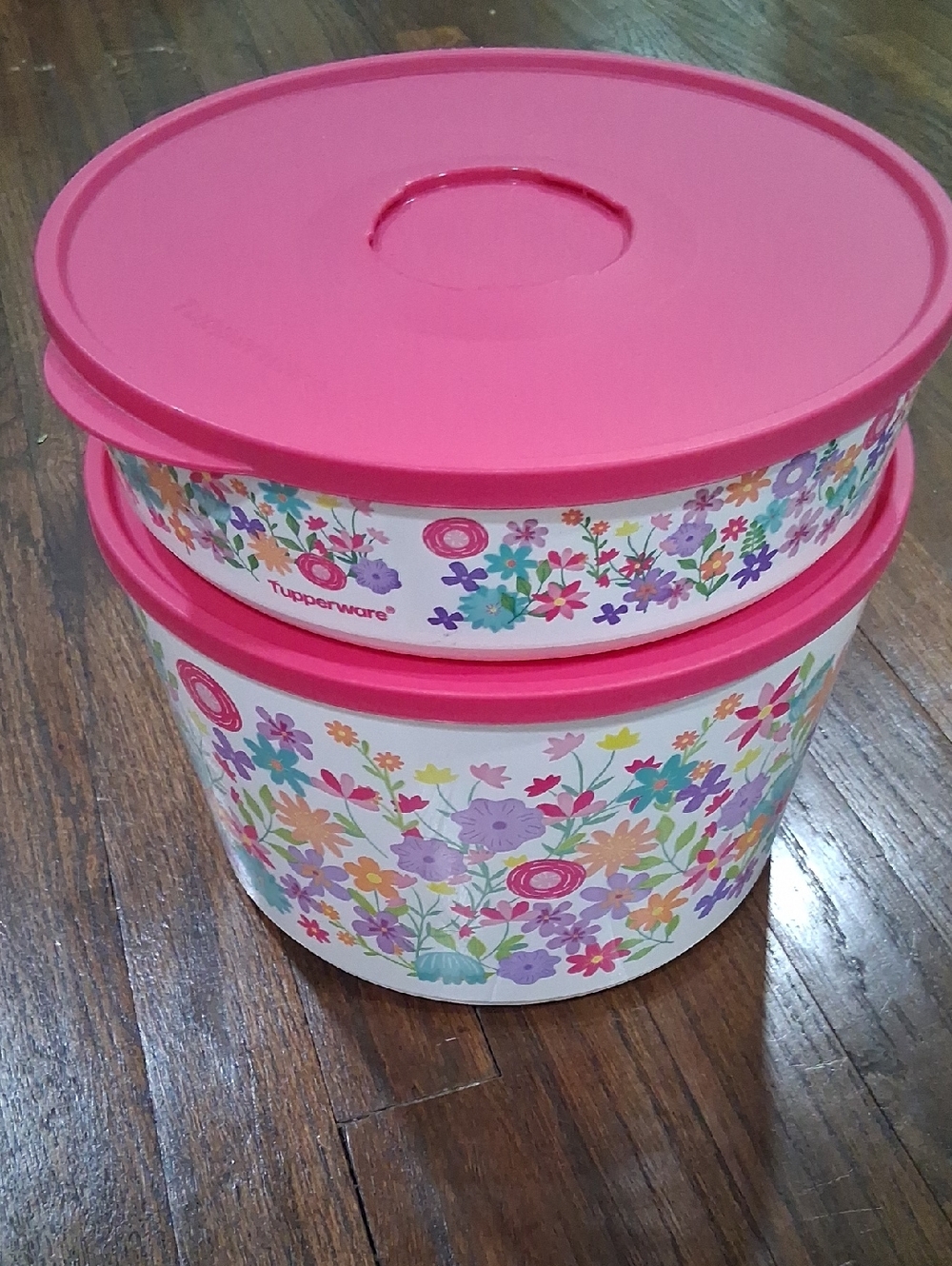 Tupperware Pink Floral Round Food Storage Set 2.5 Liters And 6.6 Liters